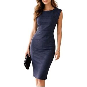JET Blue Structured Midi Dress EU 40 US 8 Sculpted Stretch Work to Dinner Sheath